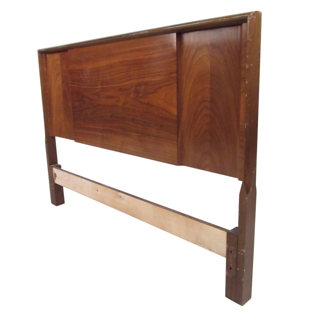 Full Size Walnut Headboard by Edmond J. Spence: Mid-Century sculpted walnut headboard by Edmond J. Spence, circa 1960. // PICKUP LOCATION: Wall, NJ // Condition: Wear consistent with age and use. Minor losses. Minor fading. age appropriate