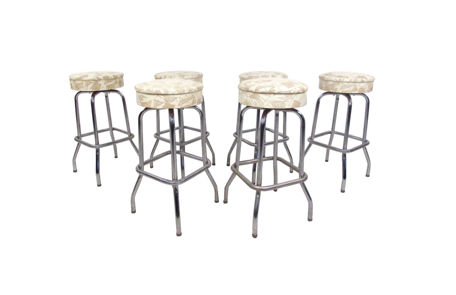Set of Six Mid-Century Modern Chrome and Vinyl Swivel Barstools (1 of 10)
