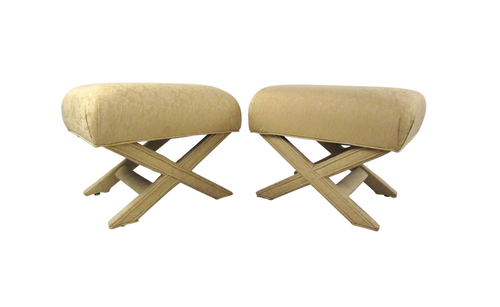 Pair of Vintage "X" Frame Upholstered Ottomans (1 of 8)