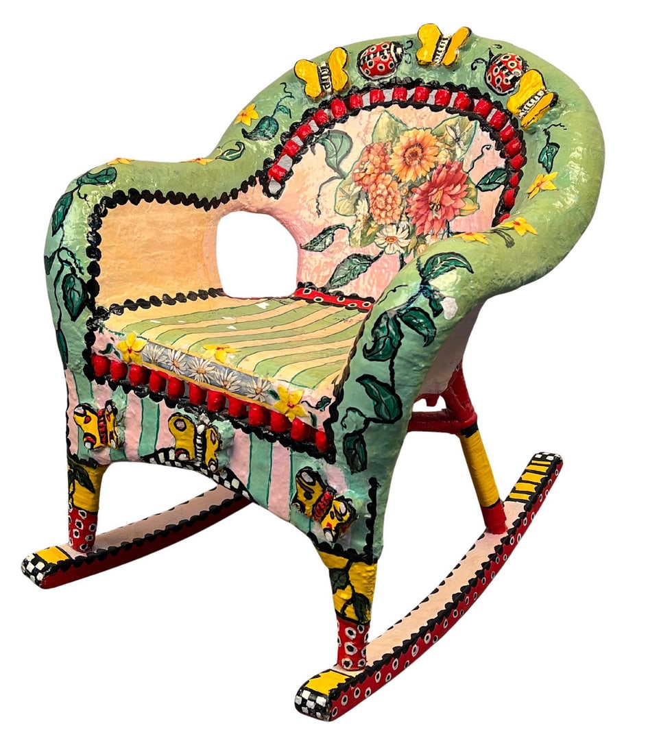 Unique Hand Painted Children's Rocking Chair: This beautiful, one-of-a-kind rocking chair would make any child pretty happy. It's a very unique piece, with a satisfying texture and eye-catching butterflies, caterpillars, and unique color