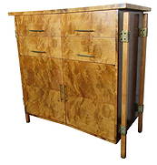 Burl Gentleman's Chest by Harold Schwartz for Romweber: Exceptionally rare burled walnut gentleman's wardrobe from Harold Schwartz' iconic mid-century bedroom collection for Batesville, Indiana's RomWeber Furniture. The swirling natural wood grains create