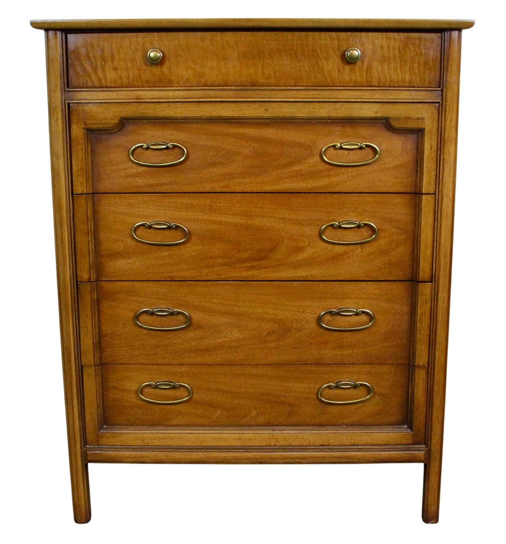 Mid-Century Drexel "Pan-Tempo" High-Boy Dresser: Add some mid-century rhythm into any interior space with this eye-catching "Pan-Tempo" dresser made by the highly esteemed Drexel Furniture Company of North Carolina. This high-boy style dresser