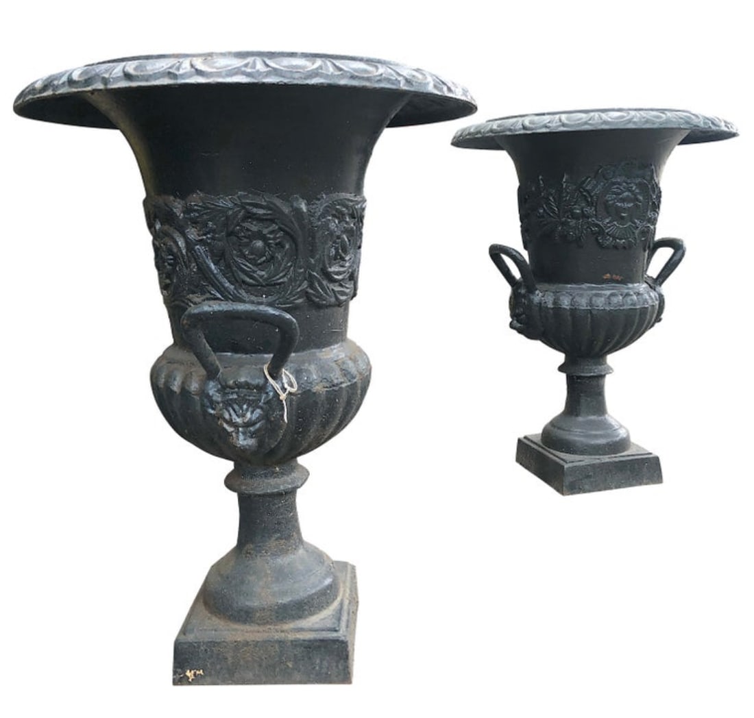 Pair of Cast Iron Garden Urns (1 of 5)