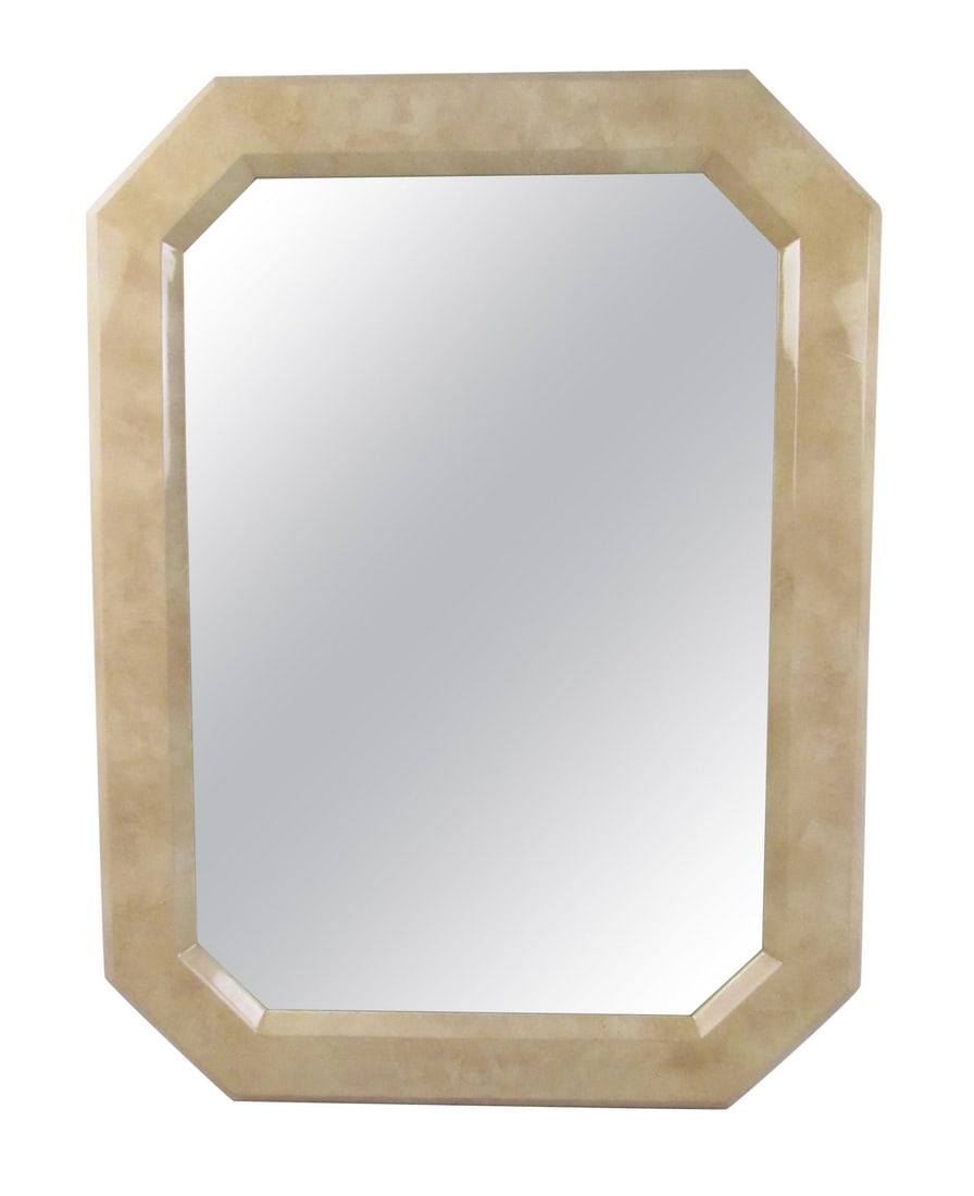 Vintage Modern Lacquered Mirror: A Mid-Century Modern mirror with elegant curved edges. Great for any office/home setting. // PICK UP LOCATION: BROOKLYN NY // Dimensions: Height: 48 in Width: 36 in Depth: 0.75 in // 