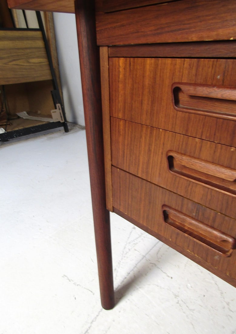 Midcentury Teak Desk with a Finished Back - 11