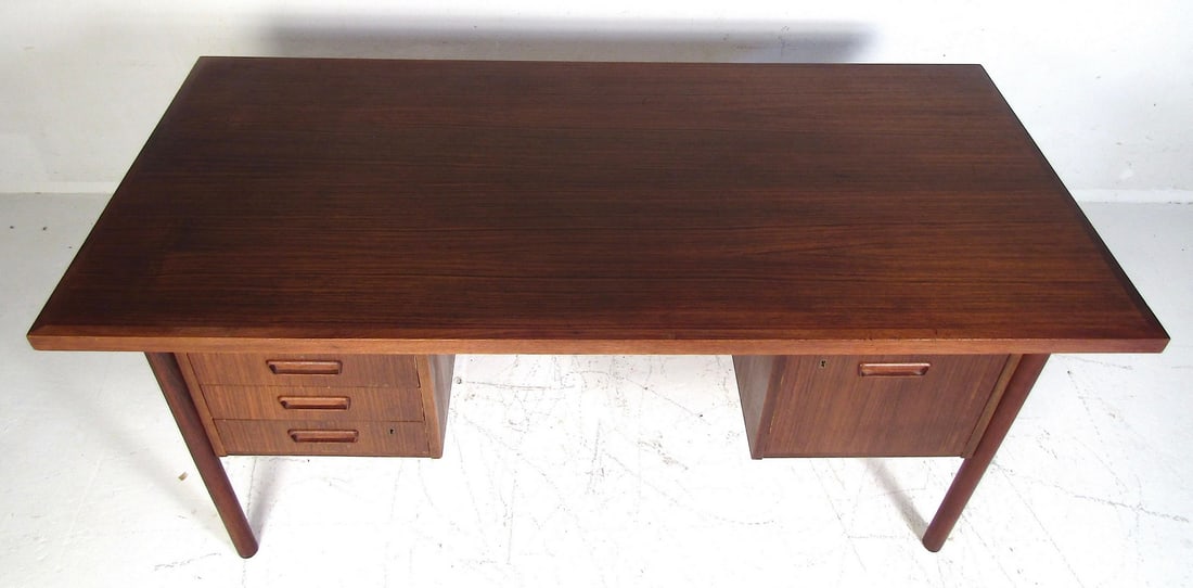 Midcentury Teak Desk with a Finished Back - 3
