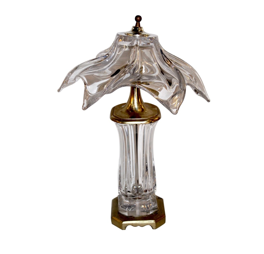 Vintage Cofrac Art Verrier Table Lamp: Elegant and sculptural table lamp by Cofrac Art Verrier, crafted in France during the 1970s. Made from thick, hand-molded crystal glass with a frosted finish, showcasing the brand’s signature