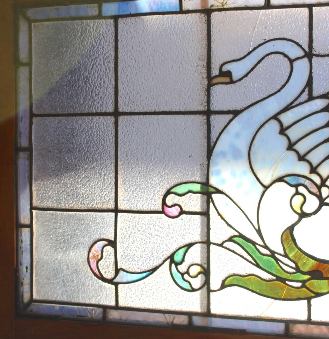 Architectural Stained Glass Window with Swans - 2