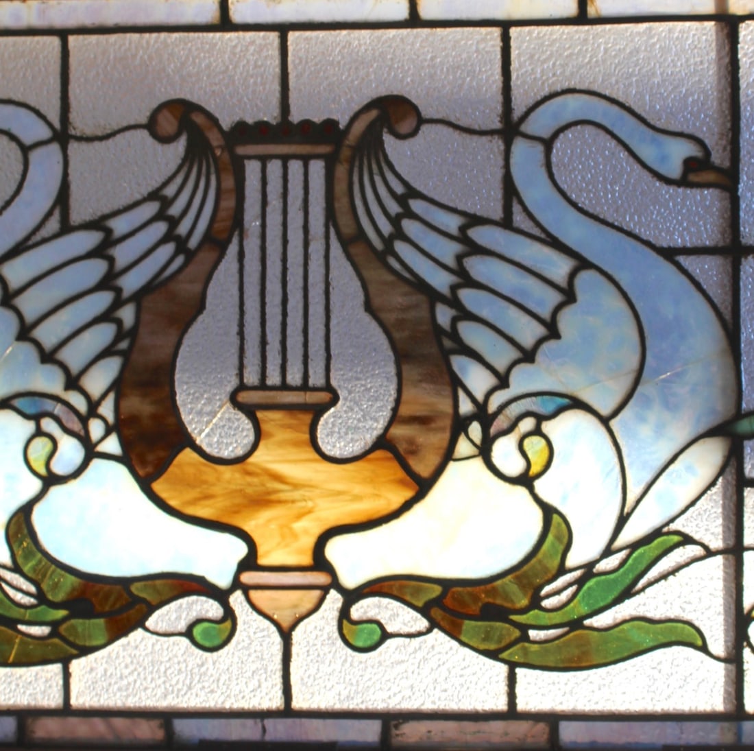 Architectural Stained Glass Window with Swans - 3