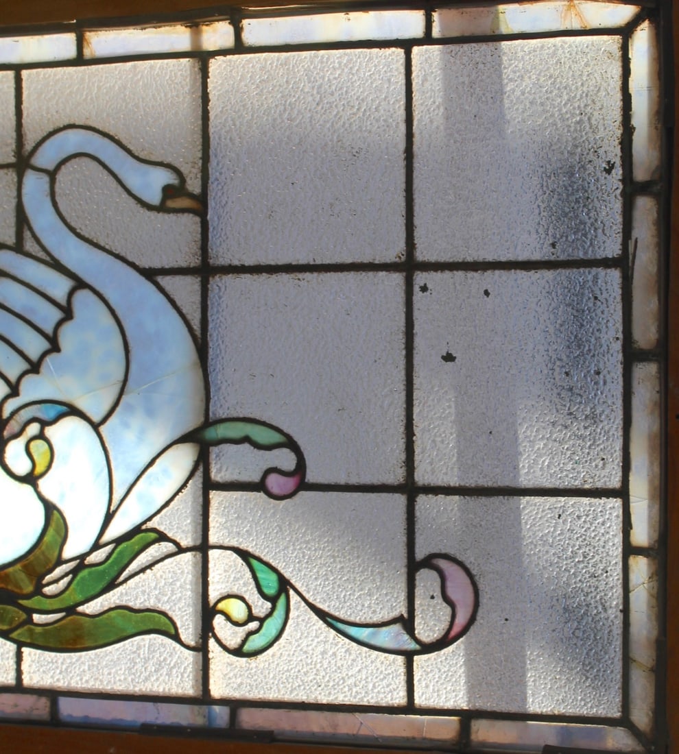 Architectural Stained Glass Window with Swans - 4
