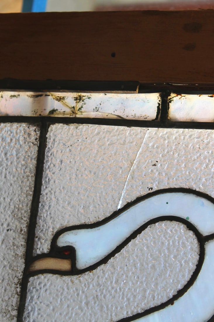 Architectural Stained Glass Window with Swans - 6