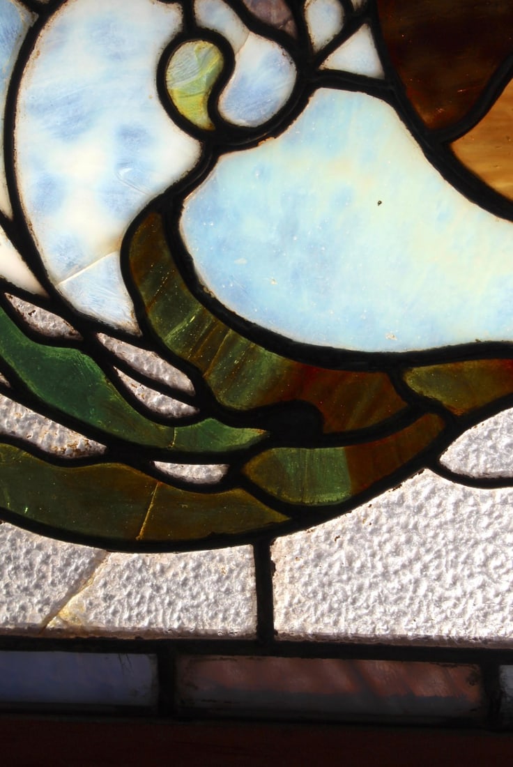 Architectural Stained Glass Window with Swans - 9