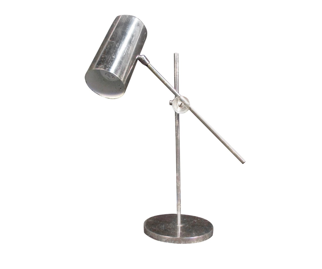 Mid-Century Modern Chrome Table Lamp: Beautiful vintage modern adjustable desk lamp with chrome finish. This lamp's sleek minimalist design makes it a beautiful addition to any workspace or bedroom. // PICKUP LOCATION: Brooklyn, NY 