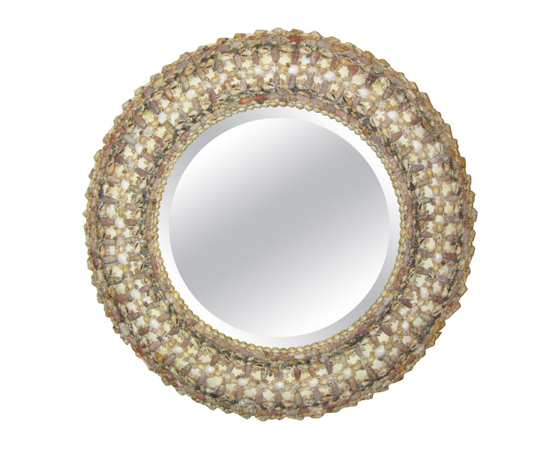 Unique Vintage Circular Seashell Mirror (1 of 5)