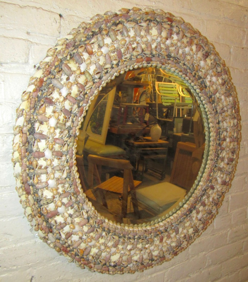 Unique Vintage Circular Seashell Mirror - 2