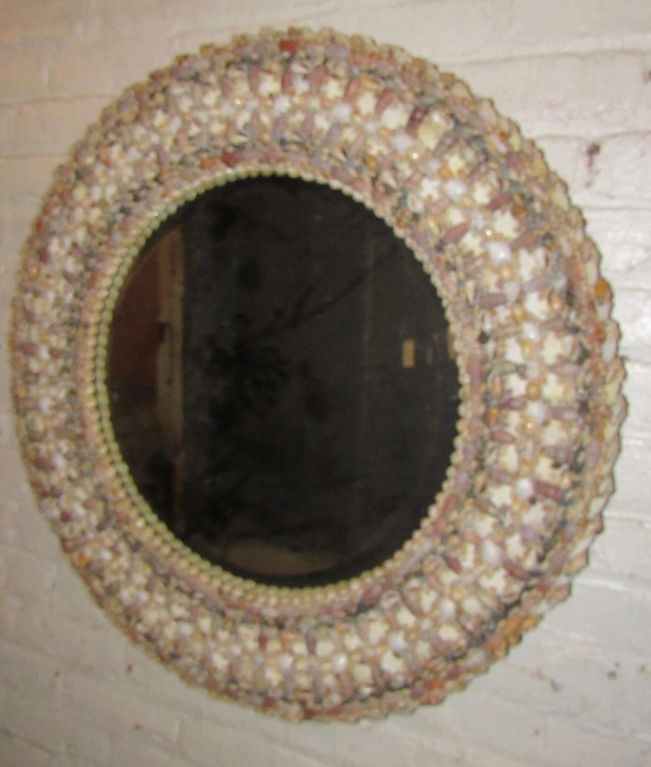 Unique Vintage Circular Seashell Mirror - 3