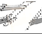 Vintage Modern Bar Cart in Faux Bamboo Finish: Sleek vintage modern bar cart with a faux bamboo chrome frame, large spoked wheels, and smoked glass shelves. The gorgeous two-tier design features extra stretchers to prevent items from falling off w