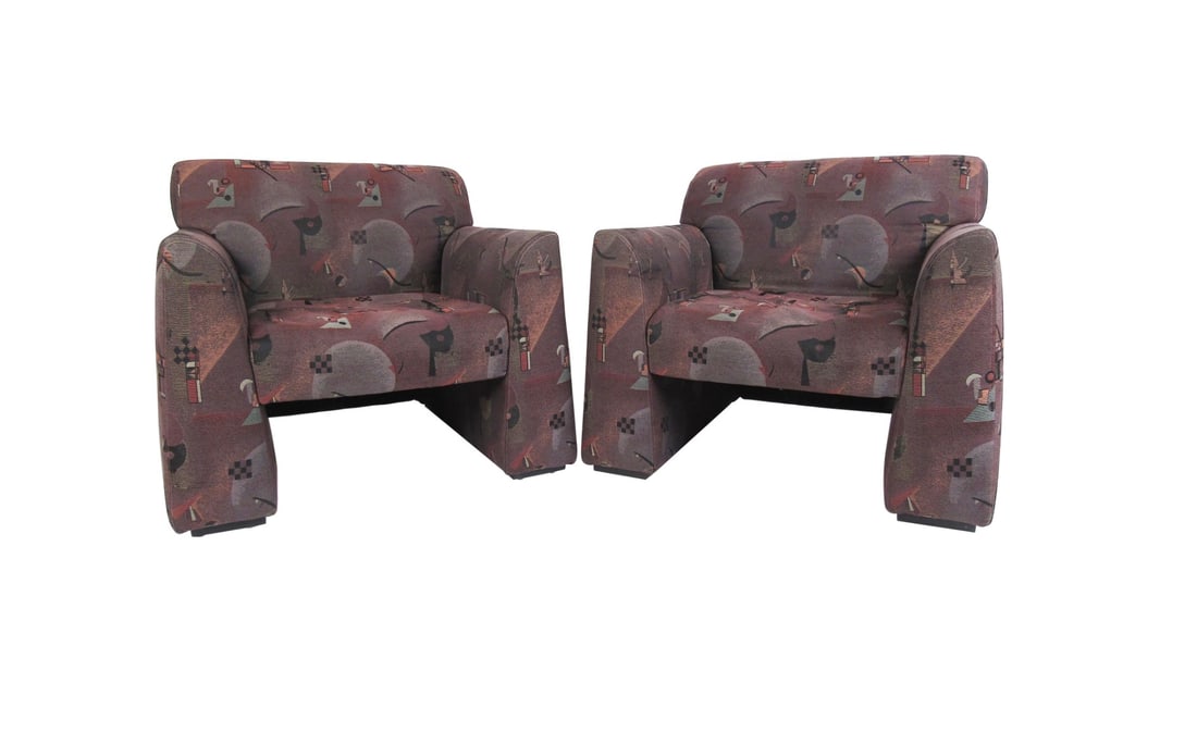 Pair of Modern Lounge Chairs by Haworth Wood Seating: Contemporary pair of oversized lounge chairs by quality manufacturer Haworth Wood Seating, Highpoint, N.C. // PICK UP LOCATION: WALL NJ // Condition: Good. Wear consistent with age and use.