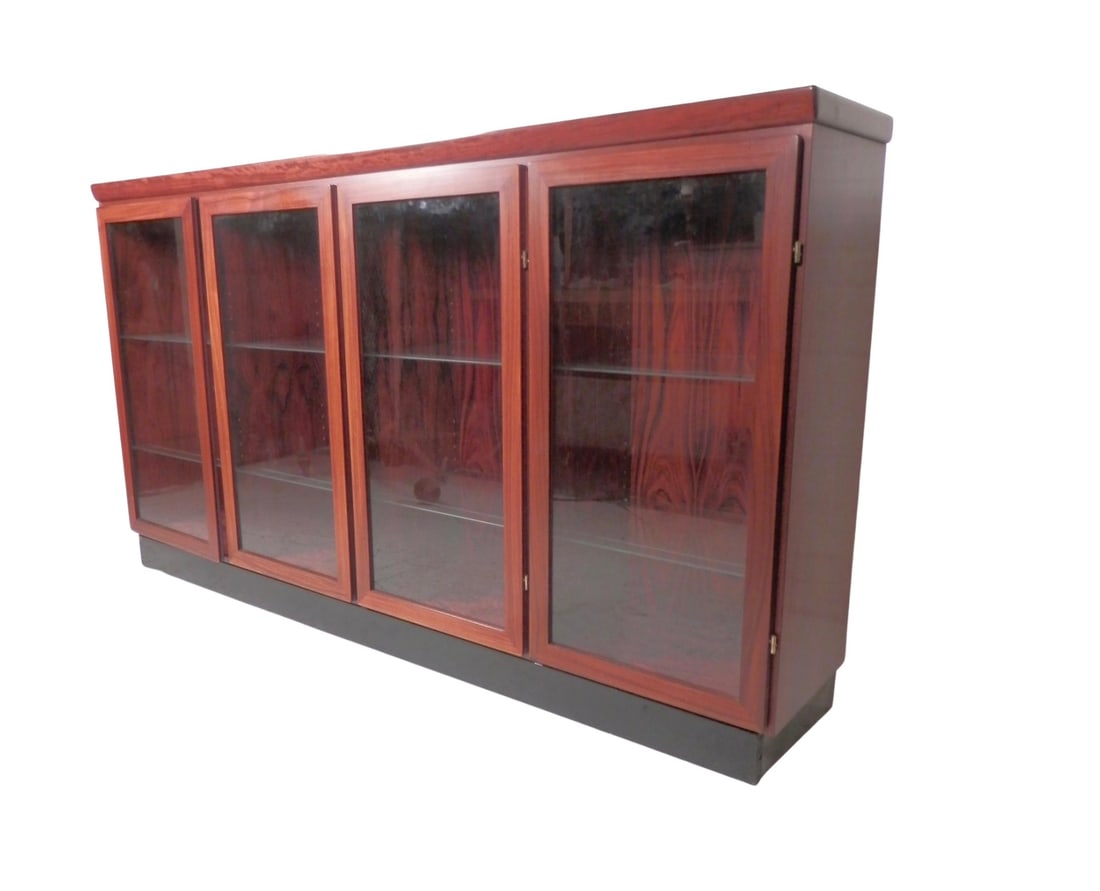 Rosewood Display Cabinet by Skovby: Rich rosewood cabinet with glass doors and shelves by Skovby. // PICK UP LOCATION: BROOKLYN NY // Condition: Good. Wear consistent with age and use. Minor fading. some fading, water marks,