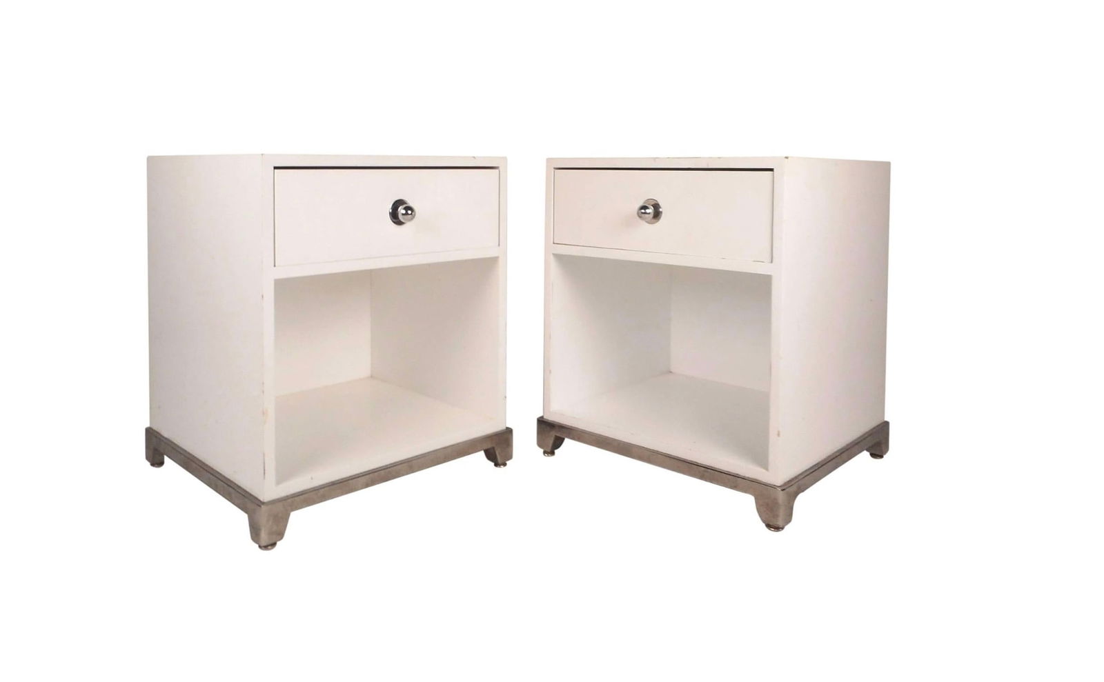 Pair of Mid-Century Modern White Laminate Nightstands (1 of 9)