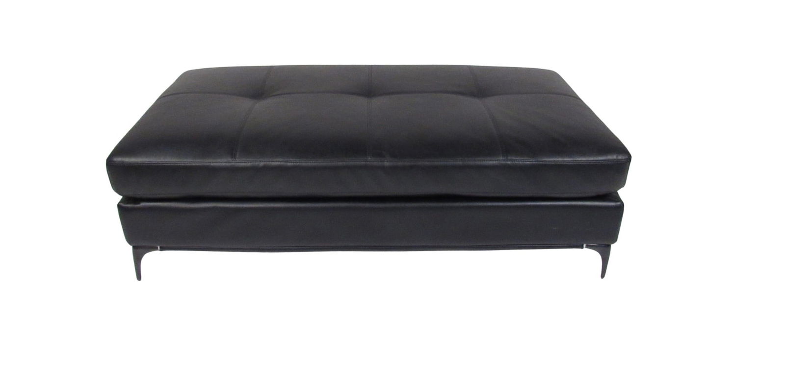 Mid-Century Modern Oversized Vinyl Bench or Ottoman: This beautiful vintage modern bench features splayed metal legs and an overstuffed cushion on top. A simple, yet stylish design, that easily fits into any scheme. This versatile piece can function as