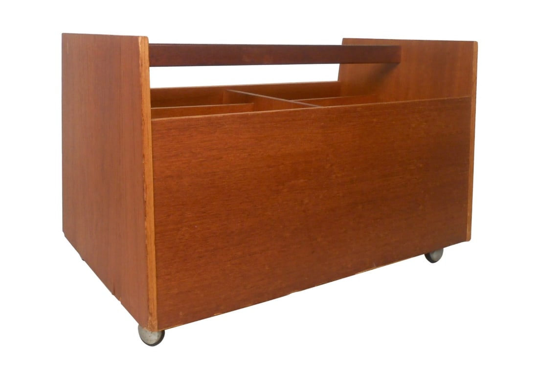 Mid-Century Modern Teak Magazine Caddy with Wheels (1 of 10)