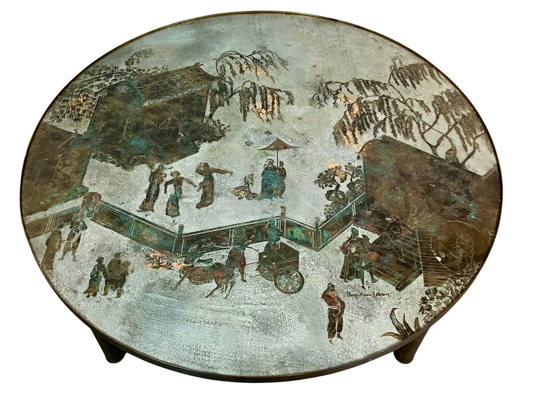 Mid-Century Pewter & Bronze "Kang Tao" Table by Philip and Kelvin LaVerne (1 of 13)