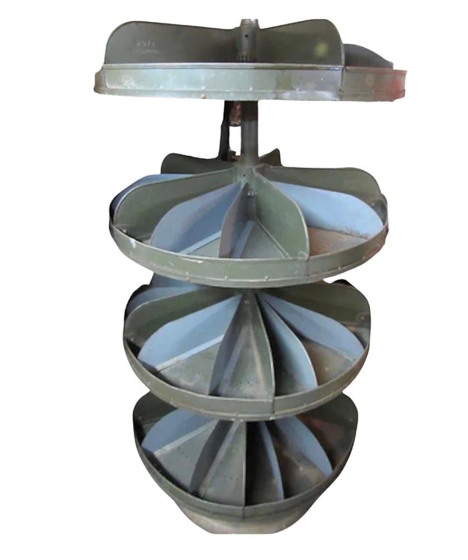 Rotating Storage Organizer "Rotabin": This tall organizer is fully metal and all four trays rotate. Great for store displays. // PICKUP LOCATION: BROOKLYN, NY // Condition: Good. Wear consistent with age and use. Minor fading.