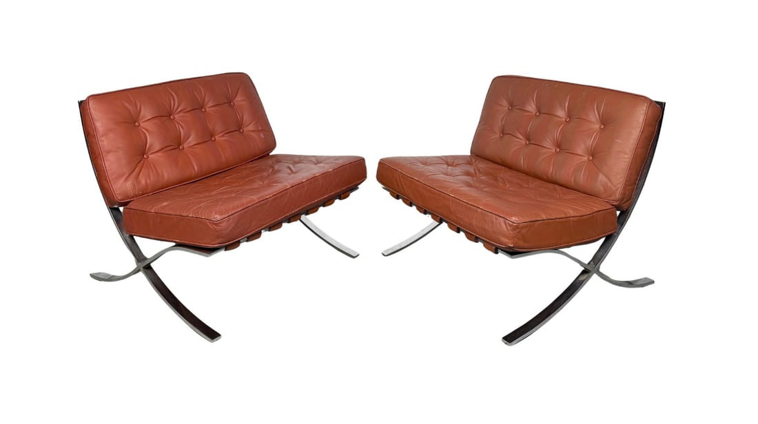 Set of Beautiful Mid-Century Modern "Barcelona" Chairs: Designed by Ludwig Mies van der Rohe and Lilly Reich for the German Pavilion at the 1929 International Exposition in Barcelona, the Barcelona Chair is more than a piece of furniture—it's a symbol