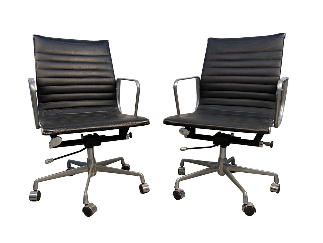 One Metal and Leather Rolling Herman Miller Style Office Chair (1 of 14)