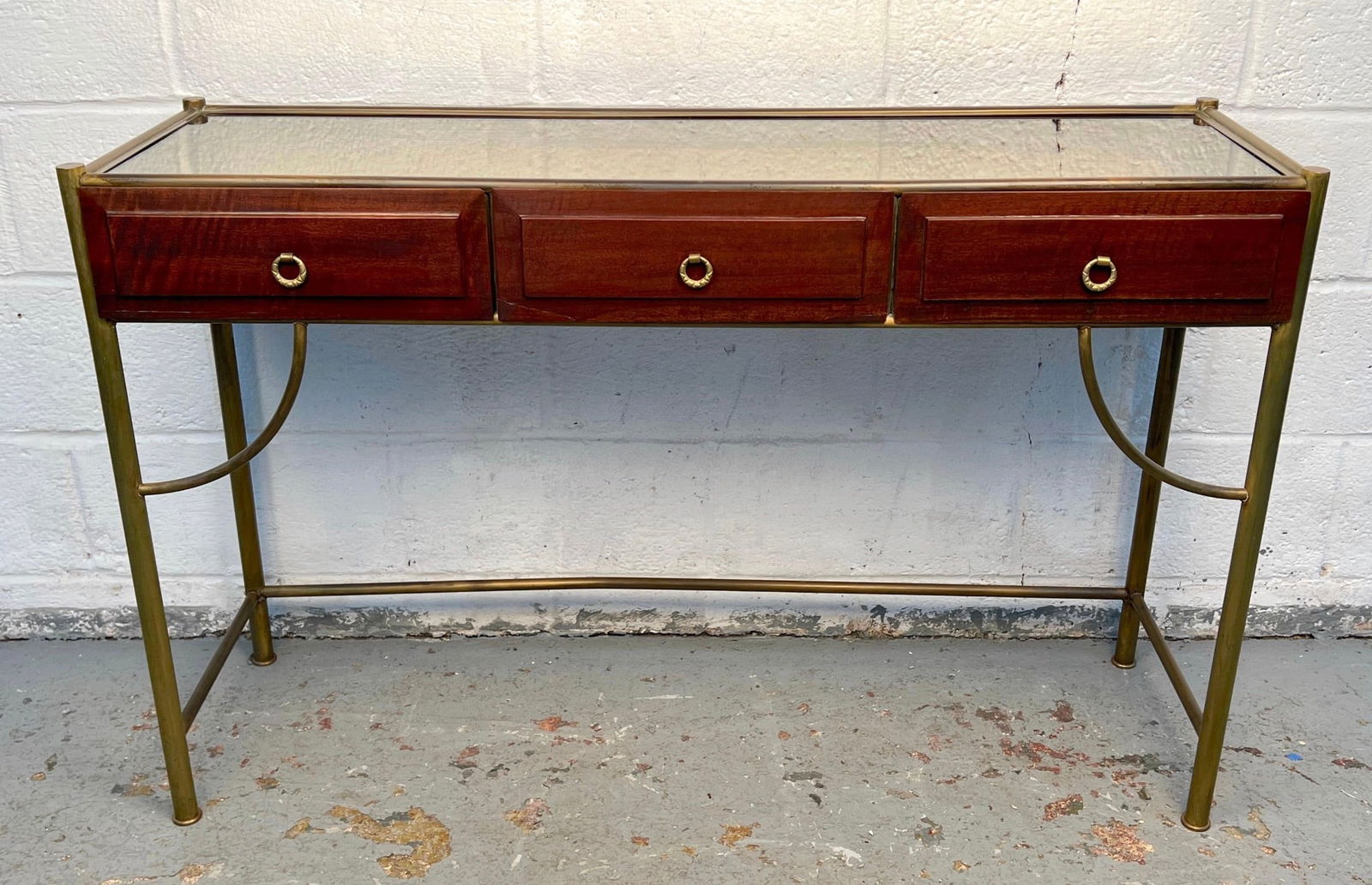 Mid-Century Modern Mirrored Top Console Table - 2