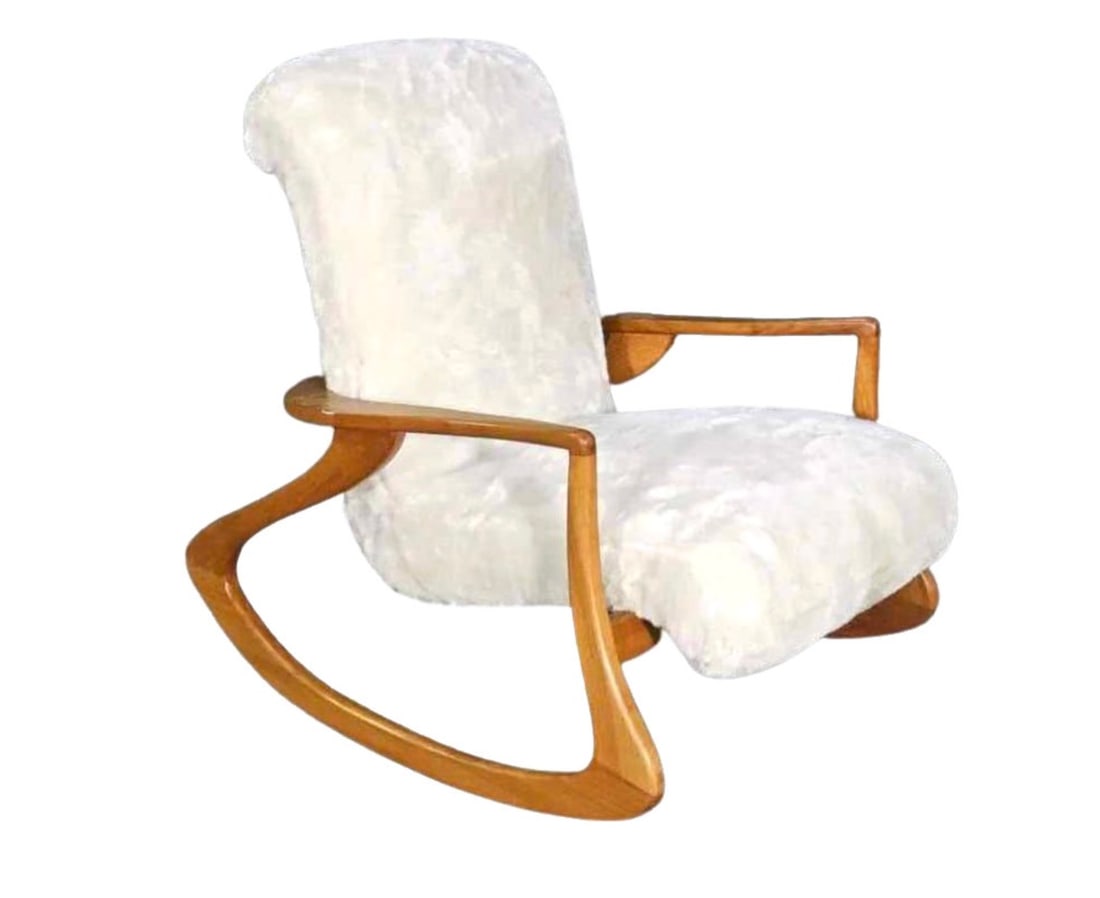 Vintage Modern Sculpted Rocking Chair: Mid-century modern style rocking chair. Beautiful organic wood frame with flowing curves. Inspired by Kagan's 'Contour Rocking Chair' of the 1950s. // PICKUP LOCATION: WALL, NJ // Condition: Good. Wea