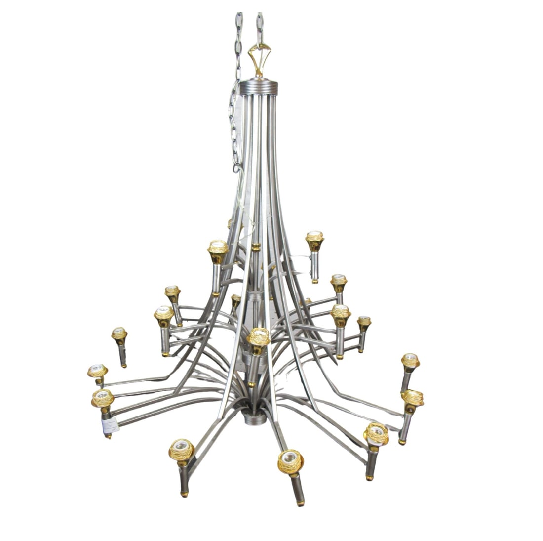 Mid-Century Modern Metal Chandelier, Three-Tier Design (1 of 7)