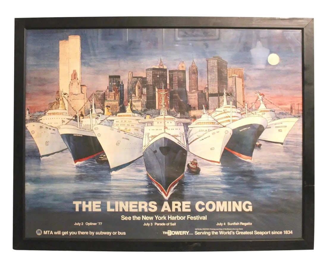 Letizia Pitigliani (1935-2012) 1977 New York Harbor Festival Poster: Celebrate maritime history with this vibrant, original 1977 New York Harbor Festival poster done by American artist Letizia Pitigliani. Pitigliani was known for creating many commemorative New York