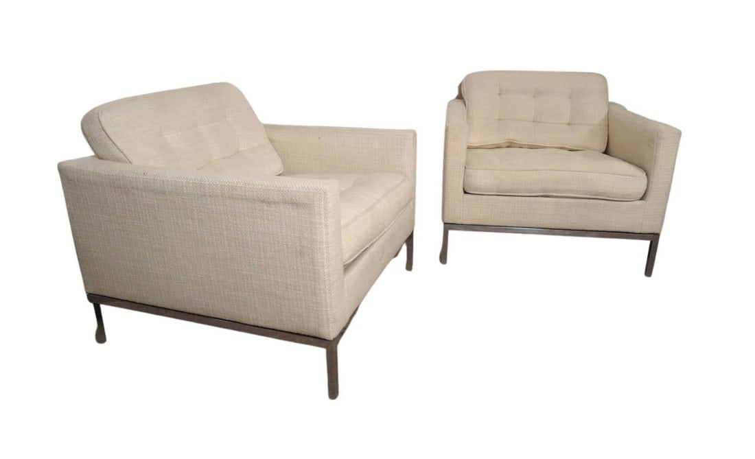 Mid-Century Modern Knoll Armchairs, Off-White Fabric, Chrome Legs (1 of 10)