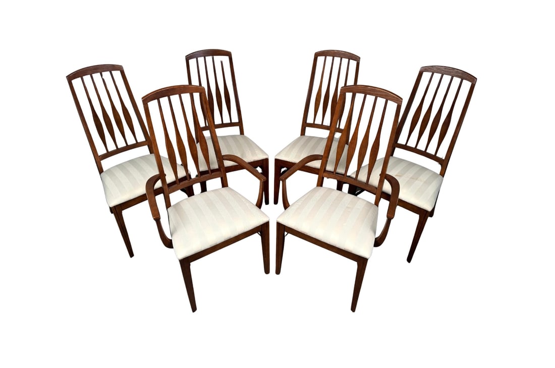 Set of Six Mid-Century Spindle Back Walnut Dining Chairs (1 of 18)
