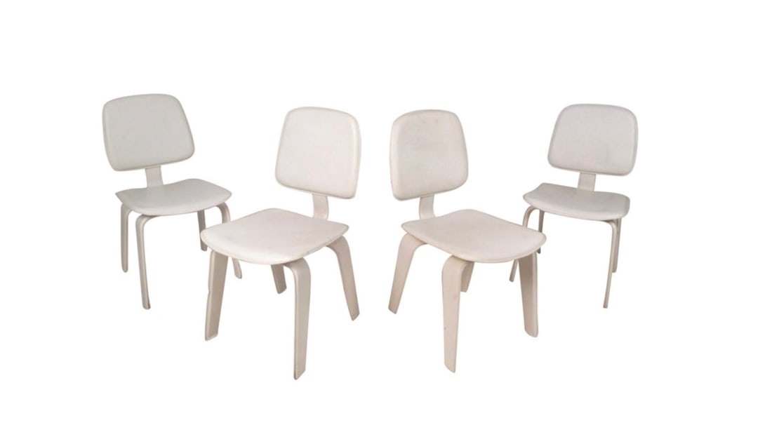 4 Vintage White Leather Eames Style Dining Chairs (1 of 16)