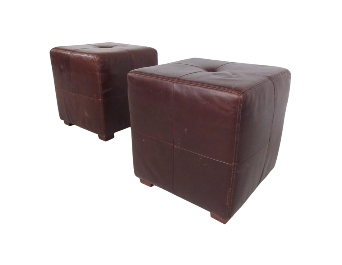 Pair of Leather Ottomans (1 of 10)