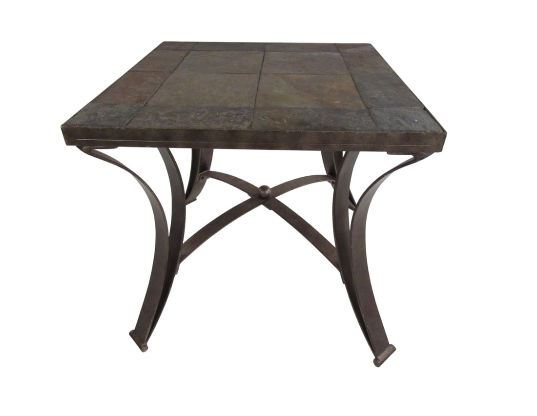 Slate Stone Top Metal Side Table: Elevate your space with the refined blend of natural stone and industrial chic in this striking Slate Stone Top Metal Side Table. Designed to marry form and function, it offers enduring beauty,