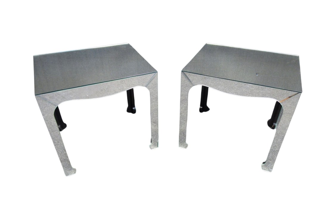 Vintage Mirrored Glass Side Tables: These eye-catching mirrored glass tables feature rectangular tops and oddly shaped legs. These side tables will surely pair to any bright or modern living space. // PICKUP LOCATION: WALL, NJ // Condit