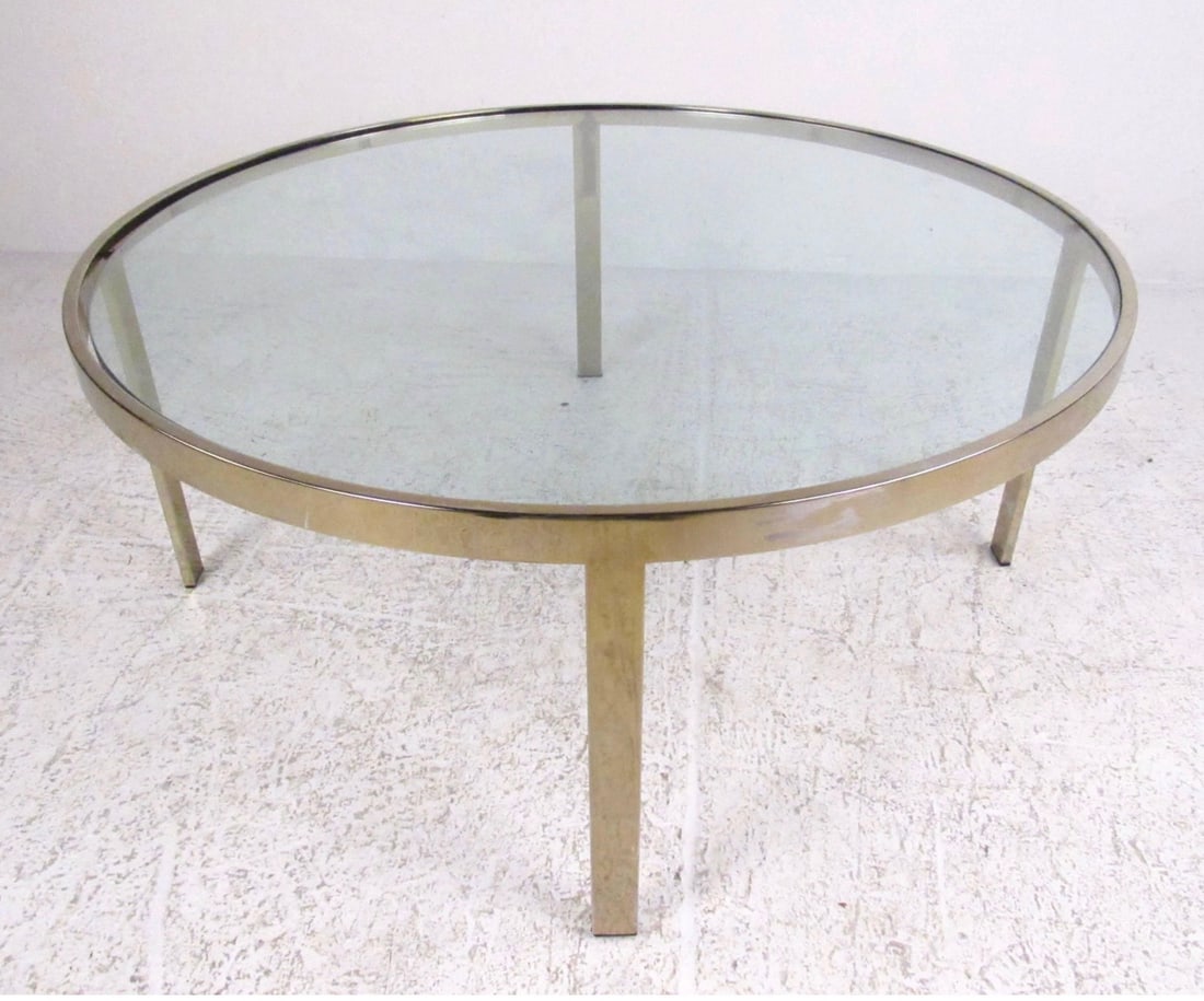 Round Mid-Century Chrome Coffee Table - 2
