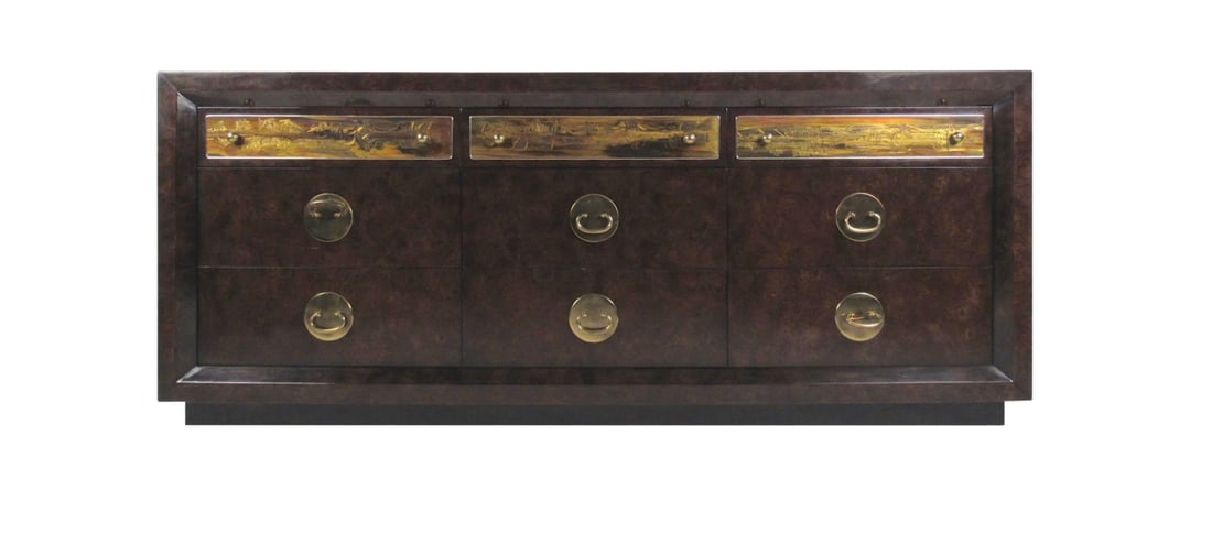 Brass and Burl Wood Dresser for Mastercraft by Bernhard Rohne (1 of 8)