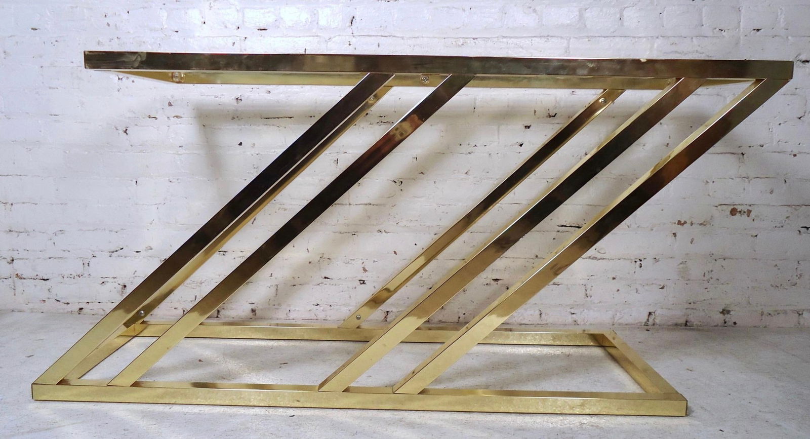 Geometric Zig-Zag Brass Console w/ Glass - 2