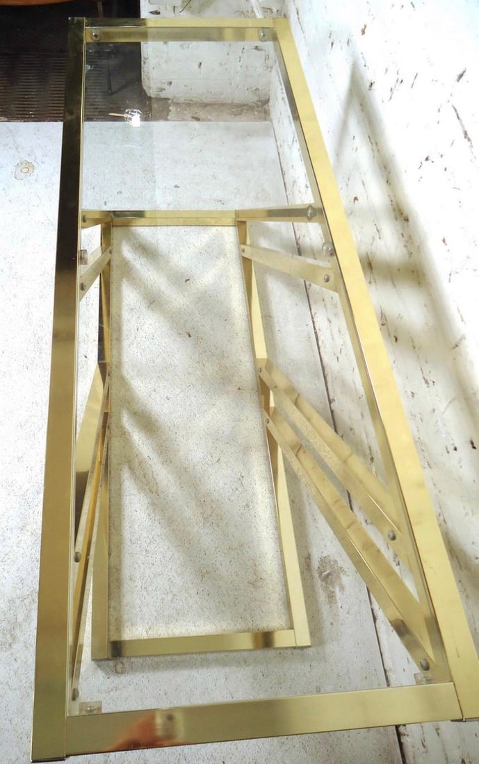 Geometric Zig-Zag Brass Console w/ Glass - 3