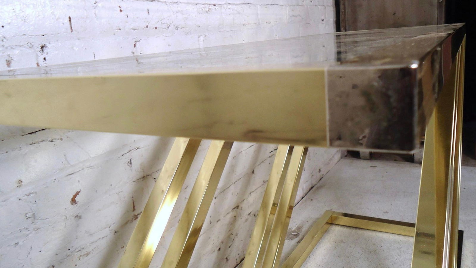 Geometric Zig-Zag Brass Console w/ Glass - 5