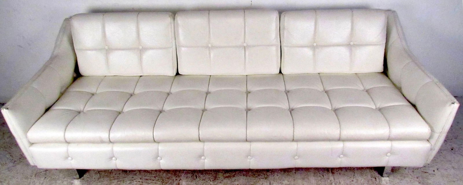 Fully Tufted White Three Seat Sofa - 6