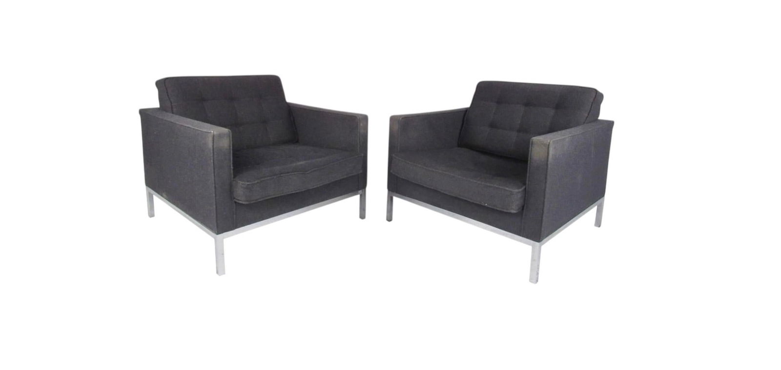 Mid-Century Pair of Tufted Chrome Base Florence Knoll Club Chairs (1 of 6)