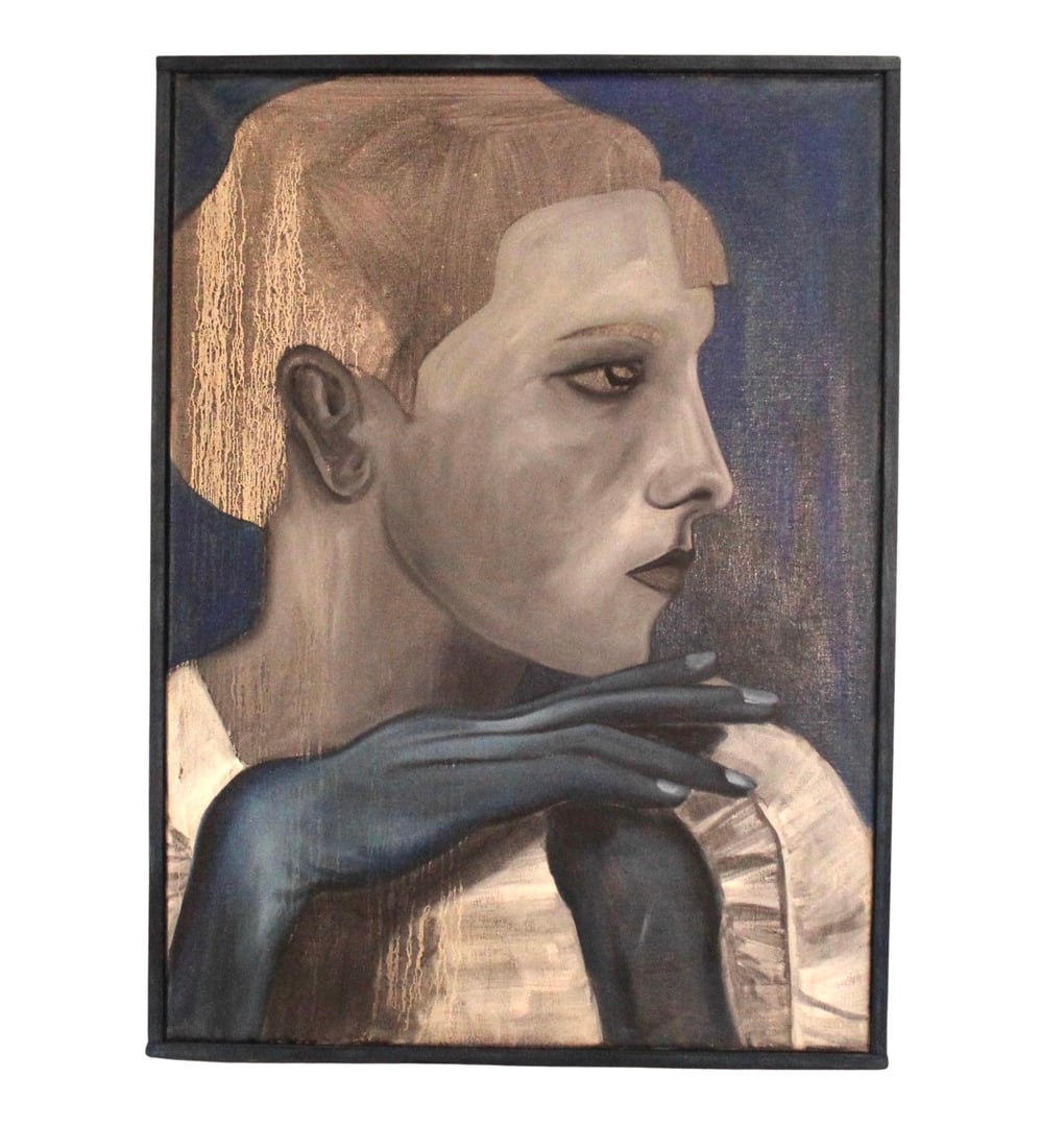 "For You Blue" 2022 Original Painting by Anne Torpe (b. 1981): This original painting, titled "For You Blue," was signed and completed by the well-known Danish artist Anne Torpe in 2022 in her studio in Copenhagen. Her work focuses on various contemporary express