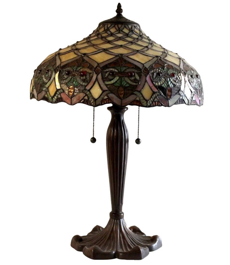 Wonderful Art Nouveau Tiffany-Style Lead Shade Lamp (1 of 16)