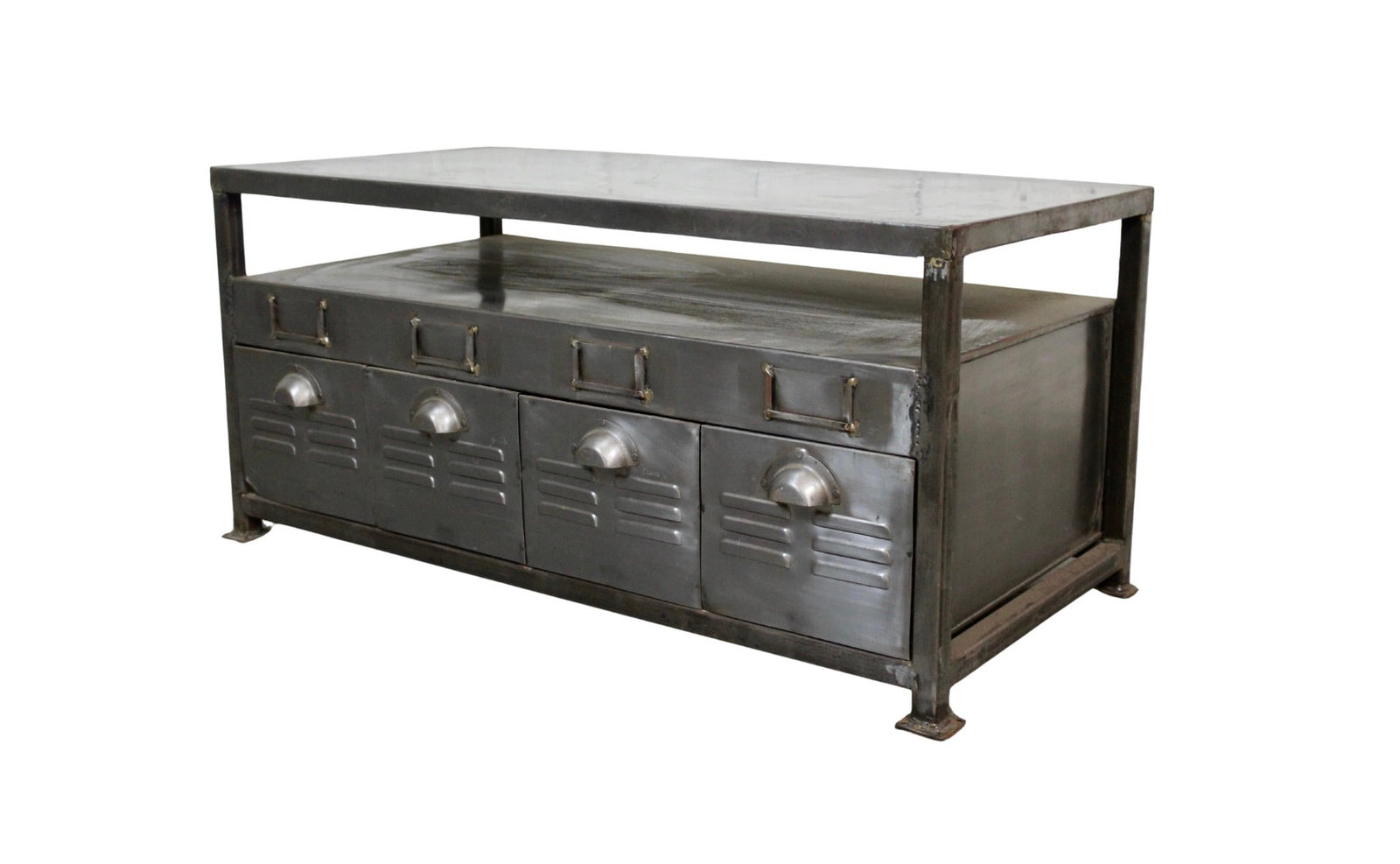 Vintage Industrial Metal Media Stand: Elevate your home entertainment with this machine age styled media stand! With an ample 36"x18" top, it provides the perfect surface for flat screens, turntables, radio receivers, gaming consoles,